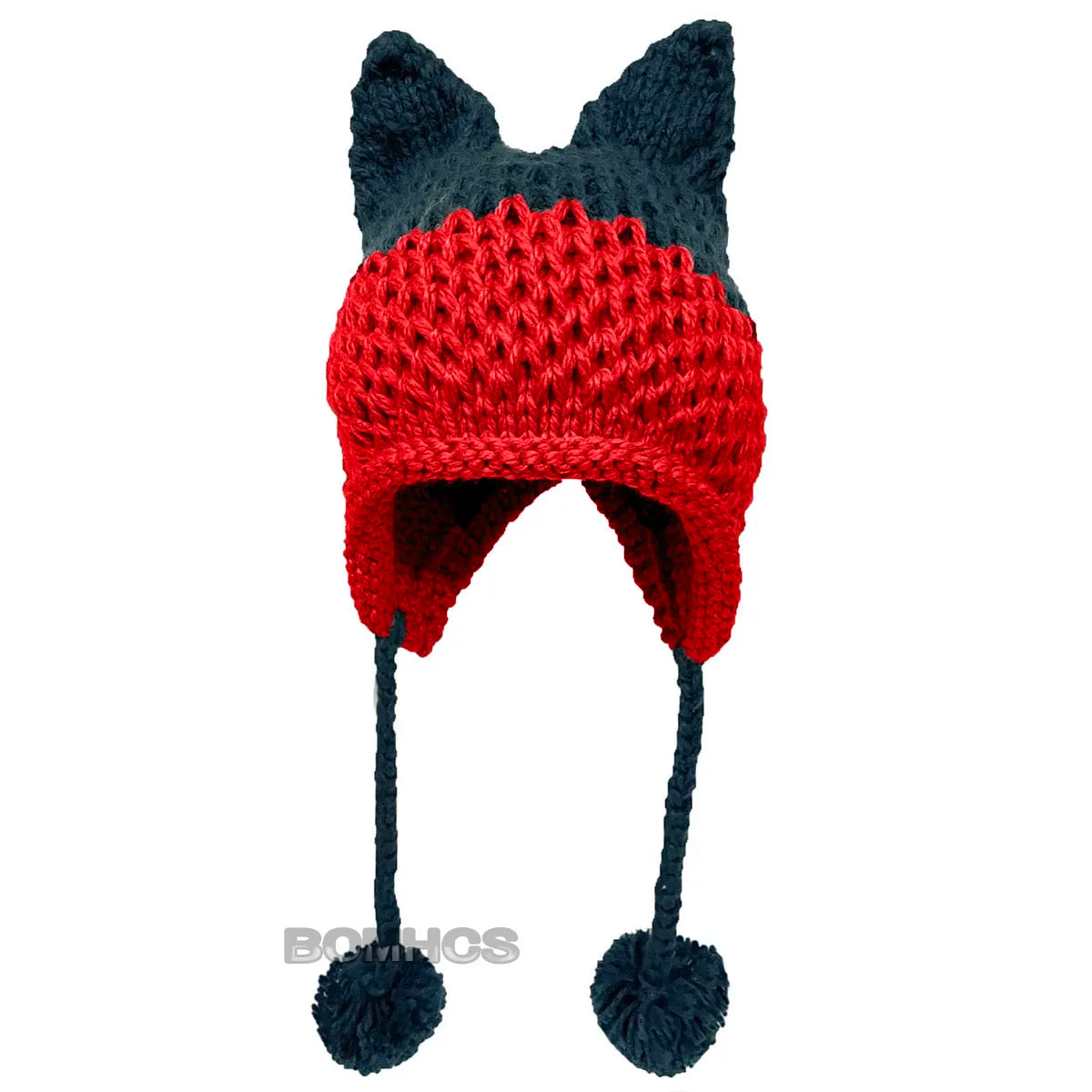 F.wS...Cute Fox Ears Beanie Winter Warm 100% Handmade Knit Hat