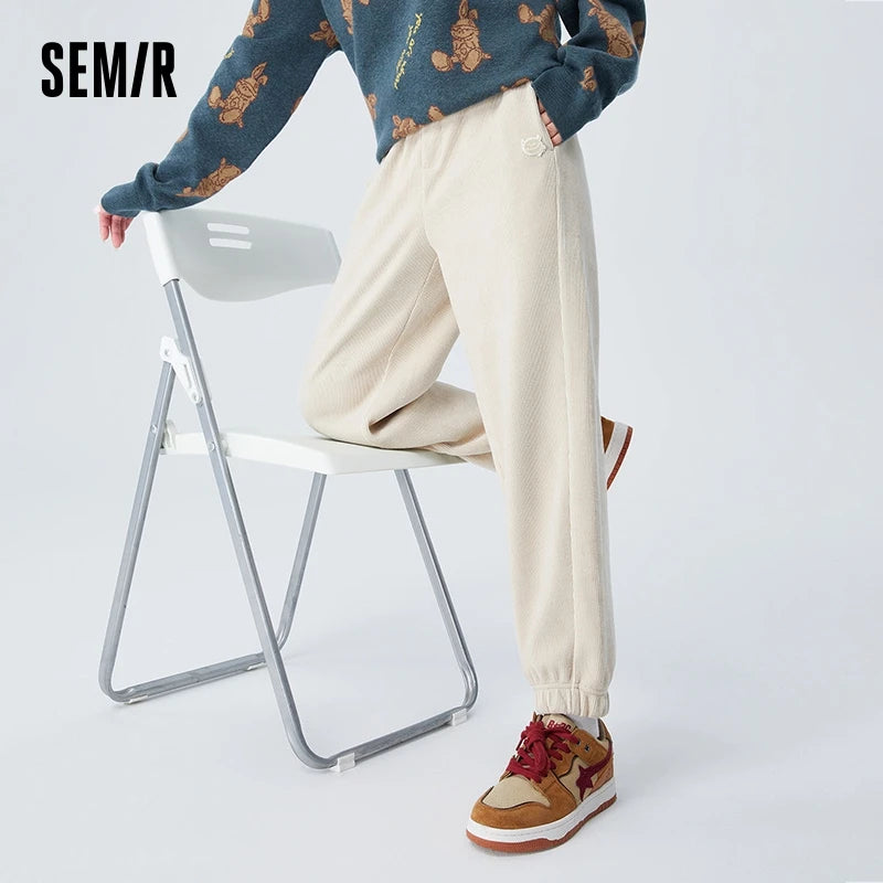 F W S..Semir Casual Pants Women Loose Legged Trousers with Texture Winter Embroidery Slimming Simple Chenille Sweatpants