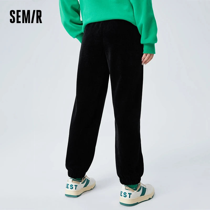 F W S..Semir Casual Pants Women Loose Legged Trousers with Texture Winter Embroidery Slimming Simple Chenille Sweatpants