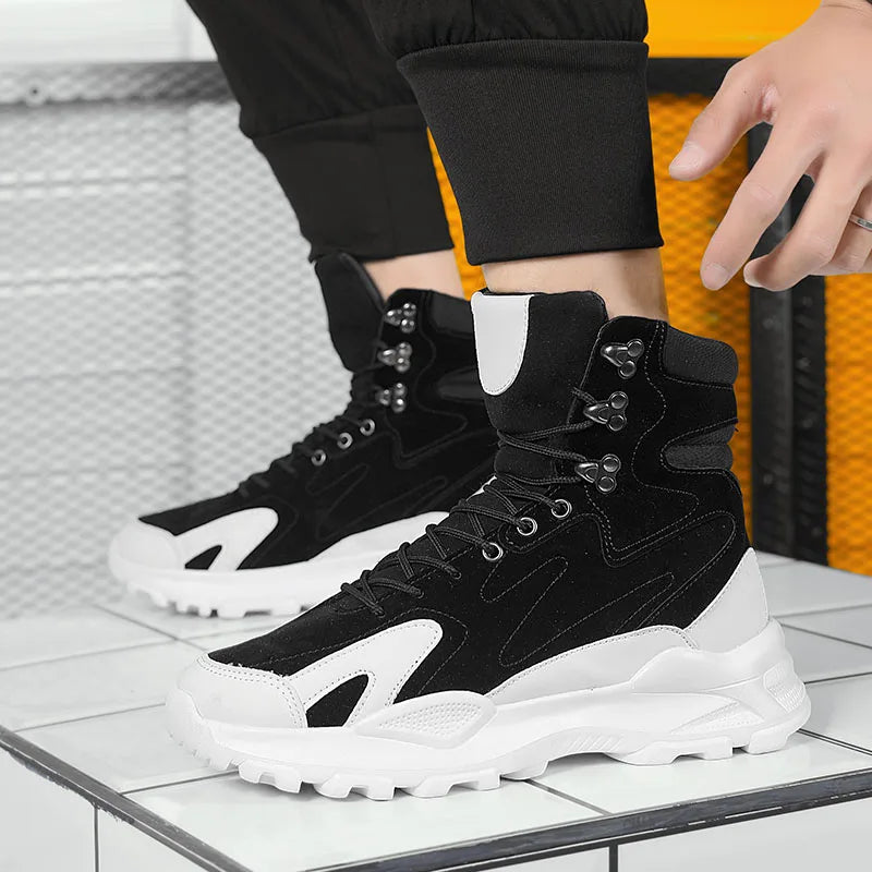 Fashions W.F. Winter Plush Height Increasing Sneakers Comfort Suede Platform Sneakers Men Boots Fashion Trendy Black Men's High Top Sneakers