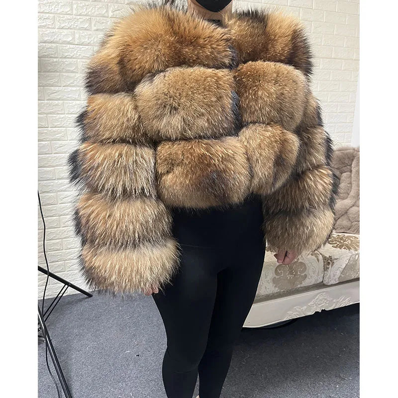 Fashions W.S... Size tops Clothing Curve coat Women's Natural real raccoon Fur Coat winter jackets outerwears Female Vest