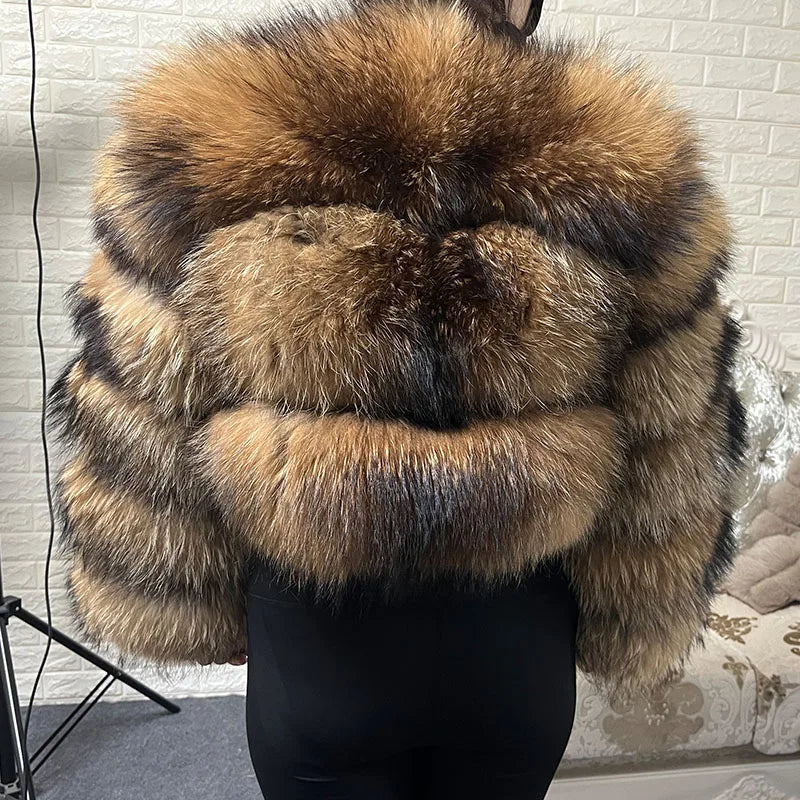 Fashions W.S... Size tops Clothing Curve coat Women's Natural real raccoon Fur Coat winter jackets outerwears Female Vest